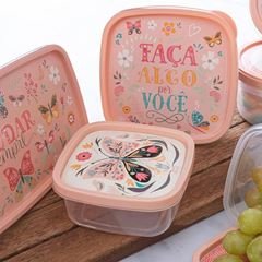 Pote Plástico 1,43l Decorado Retangular com Tampa - Ref.003843 - PLASUTIL