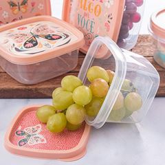 Pote Plástico Quadrado 500ml Decorado com Tampa - Ref.003849 - PLASUTIL