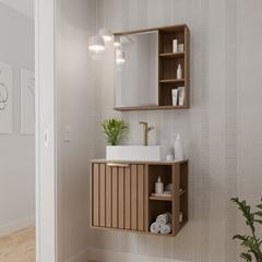 Gabinete para Banheiro MDF Suspenso 60cm Noruega com Cuba Freijó MGM / REF. 31607.43