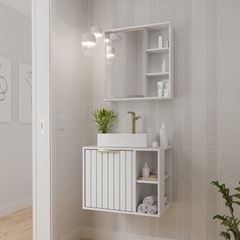 Gabinete para Banheiro MDF Suspenso 60cm Noruega com Cuba Branco MGM / REF. 31607.2