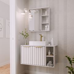 Gabinete para Banheiro MDF Suspenso 80cm Noruega com Cuba Branco MGM / REF. 31608.2