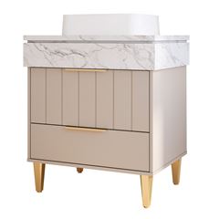 Gabinete para Banheiro MDF com Pés 70cm Riviera com Cuba Cappuccino Calacata MGM / REF. 32456.67