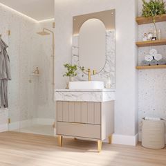 Gabinete para Banheiro MDF com Pés 70cm Riviera com Cuba Cappuccino Calacata MGM / REF. 32456.67