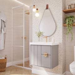 Gabinete para Banheiro MDF Suspenso 60cm Copenhague com Cuba Platina MGM / REF. 32464.63