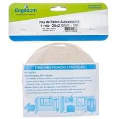 Feltro Adesivo 2,5mm x 5m para Vedação e Proteção Branco ENGEDOM / REF.2666 