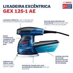 Lixadeira Excêntrica GEX 125-1 AE 250W 220V BOSCH / REF. 06013875E0000