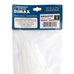 Abraçadeira de Nylon 100x2,5mm 30 peças Branca DIMAX / REF. DMX65747