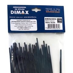 Abraçadeira de Nylon 200x3,6mm 100 Peças Preto DIMAX / REF. DMX65853