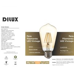 Lâmpada Filamento Led 4W Pêra ST64 Bivolt 2200K Âmbarr DILUX / REF. DI70710