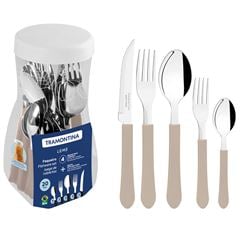 Faqueiro Leme 20 Peças em Aço Inox e Cabos de Polipropileno Cinza TRAMONTINA / REF. 23198/318