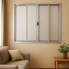 Janela De Correr Home 1,50x1,00m De Alumínio Natural 4 Folhas Vidro Canelado QUALITY / REF. EMC022035