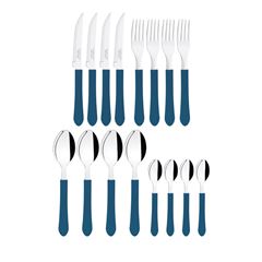 Faqueiro Leme 16 Peças em Aço Inox e Cabos de Polipropileno Azul Oceano TRAMONTINA / REF. 23198/917