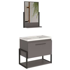 Gabinete Suspenso em MDF para Banheiro com Cuba e Espelho 55x60,4cm Metalo Titanium MGM / REF. 19189.38