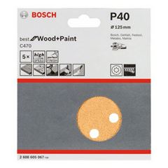 Disco de Lixa para Lixadeiras Excêntricas com 8 Furos C470 GR40 125mm Best for Wood&Paint BOSCH / REF. 2608605067-000