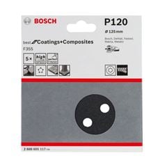 Disco de Lixa para Lixadeiras Excêntricas com 8 Furos F355 GR120 125mm Best for Coatings and Composites BOSCH / REF. 2608605117-000