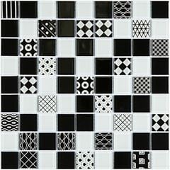 Pastilha de Vidro 29,2x29,2 Patchwork Preto e Branco GLASS MOSAIC / REF. PW4008