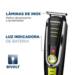 Aparador de Pelos a Bateria BIvolt Super Groom 06 BG-04 Preto e Verde MONDIAL / REF. 76410-01