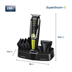 Aparador de Pelos a Bateria BIvolt Super Groom 06 BG-04 Preto e Verde MONDIAL / REF. 76410-01