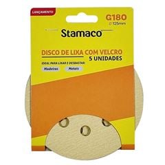 Disco Lixa GR180 125MM Velcro Perfurado 5 Peças STAMACO / REF. 10487