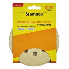 Disco Lixa GR100 150MM Velcro Perfurado 5 Peças STAMACO / REF. 10555