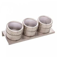 Kit Porta Tempero em Inox 80ml com 3 Peças e Suporte Imantado LYOR / REF. 1964