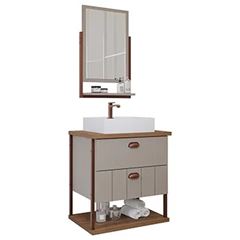 Gabinete para Banheiro MDF Suspenso 60cm Uni com Espelho e Cuba Cappuccino e Freijó MGM / REF. 22452.50
