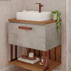 Gabinete para Banheiro MDF Suspenso 60cm Duna com Cuba Cimento e Freijó MGM / REF. 22455.51